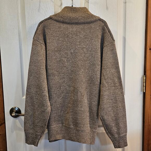 West Louis Full Zip Fleece Lined Mock Neck Sweater Herringbone Mens M - Picture 2 of 8
